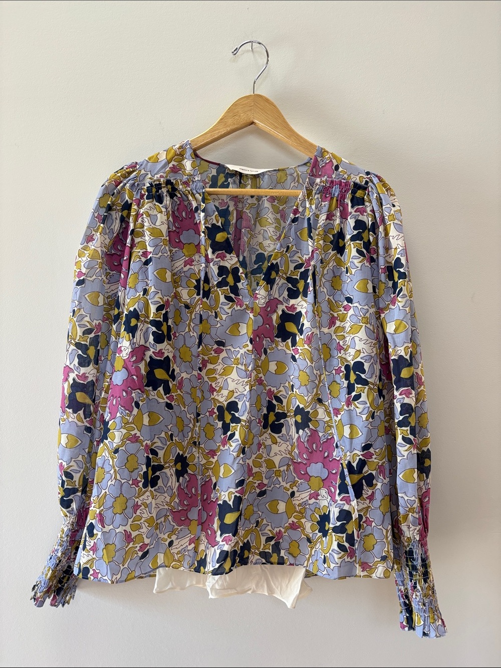 Rebecca Taylor Lavender Floral V-Neck Long-Sleeve Blouse